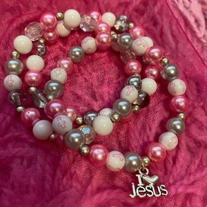 Pink and White Handmade Stretch Bracelets